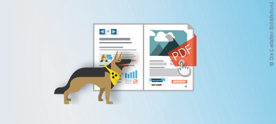 Icon mit Blindenhund vor einer barrierefreien Broschüre steht für das Angebot barrierefreie Imagebroschüren erstellen zu lassen.