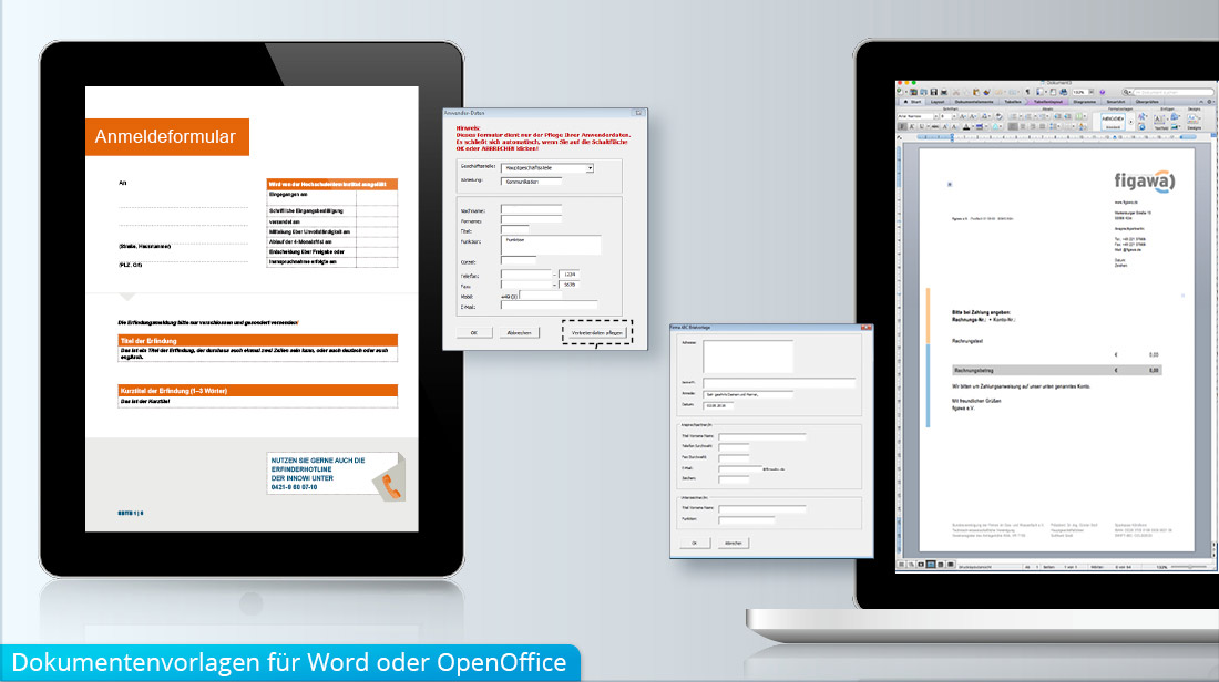 Erstellen von Word-Dokumentenvorlagen mit Fenstern für Anmeldeformular und Briefbogen