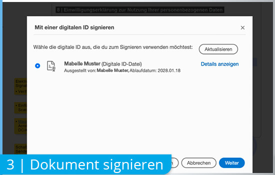 Digitale Signatur mit Adobe Sign: 3 | Anklicken, um das Dokument zu signieren